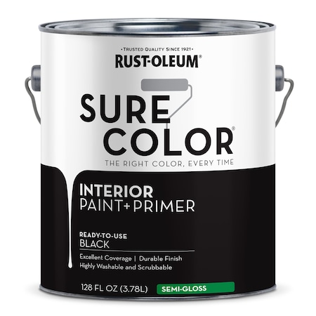 Rust-Oleum Interior Paint/Primer, Semi-Gloss, Water Base, Black, 1 gal 380228